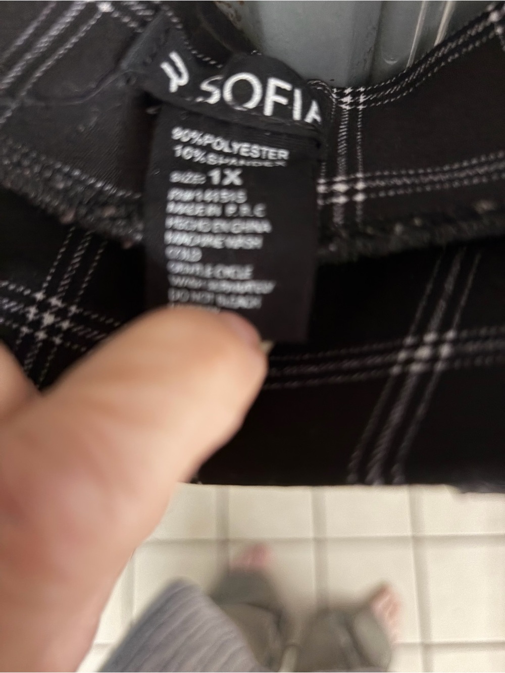 Black Plaid Women's Chinos with Gold Button Detail - Picture 5 of 13